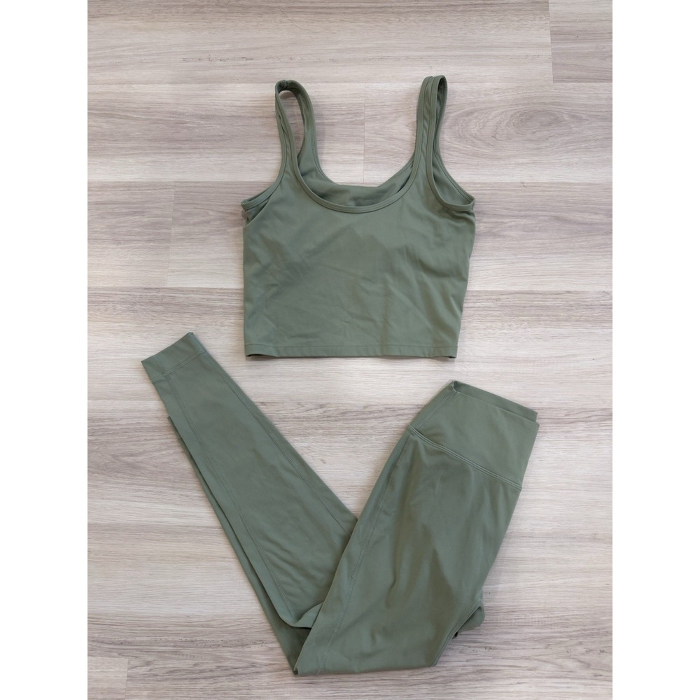 SET ACTIVE Workout Set Tank Size L 25" Seamless  Leggings Athletic Size M Green